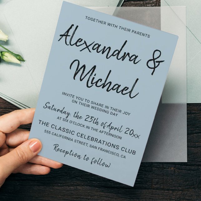 O moderno convite de casamento azul (Criador carregado)