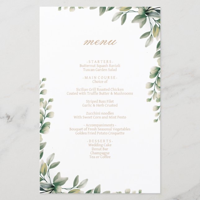 O moderno elegante eucalipto deixa cardápio de cas (Frente)