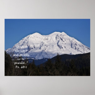 O Monte Rainier no verso do impressão w/Scripture