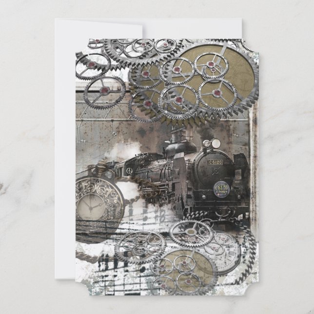 O motor de Steampunk alinha o convite do casamento (Frente)