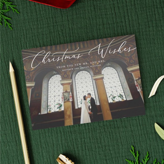 O Natal Deseja O Novo Cartão com fotos De Férias (Christmas wishes newlywed holiday photo card)
