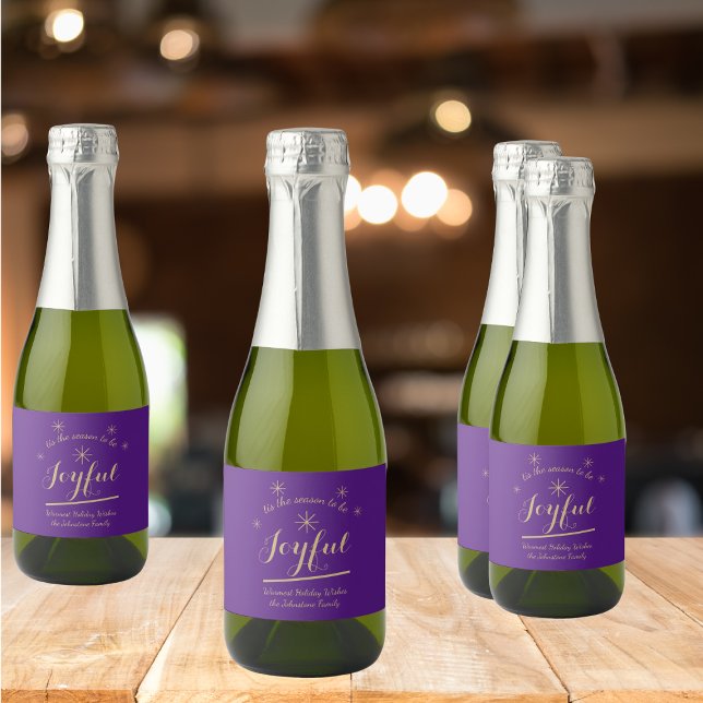 O Natal é a época para ser feliz e doce Mini (Add some extra sparkle with these Joyful purple and gold sparkling wine bottle labels.)