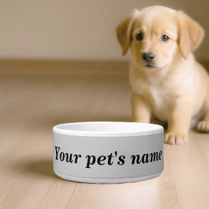 O Nome do Seu Cachorro com Fundo Cinza na Tigela d