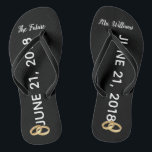 O nome feito sob encomenda futuro dos chinelos |<br><div class="desc">Estes chinelos nupciais preto e branco podem ser personalizados com o sobrenome novo da noiva. Os chinelos do casamento dizem "a Sra. futura" e têm um lugar para incorporar a data do casamento do casal. Cada calçados igualmente representaram duas alianças de casamento do ouro. Os chinelos nupciais fazem uma adição...</div>