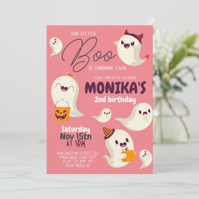 O nosso convite de aniversário de Dia das Bruxas d (Em pé/Frente)