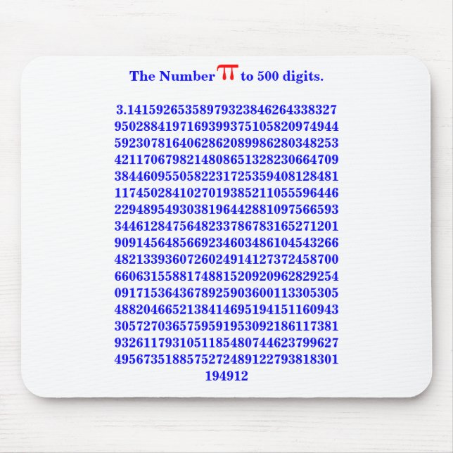 O número PI a 500 dígitos.3.14159... Mousepad (Frente)
