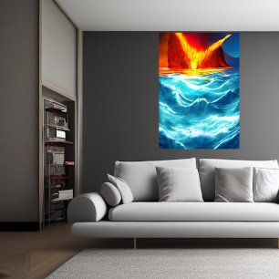 O oceano está queimando AI Art Poster