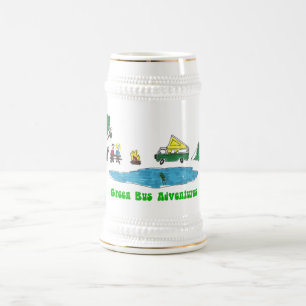 O ônibus verde aventura-se a caneca de cerveja