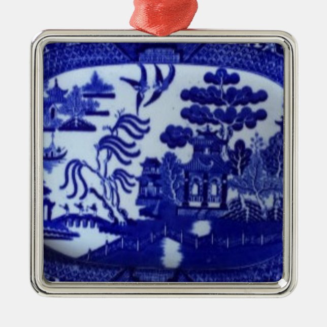 O ornamento azul quadrado do salgueiro ilumina (Frente)