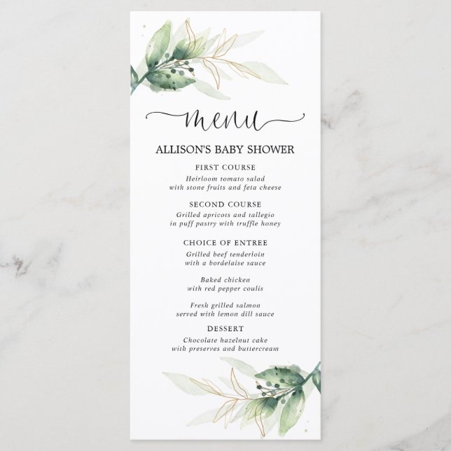 O ouro verde deixa um simples menu de chá moderno (Frente)