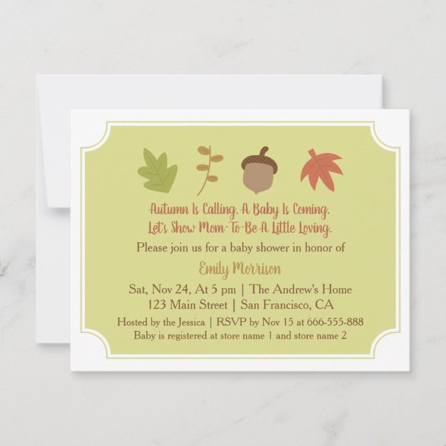 O Outono Está Chamando, Convite de Chá de Bebê de  (Frente)
