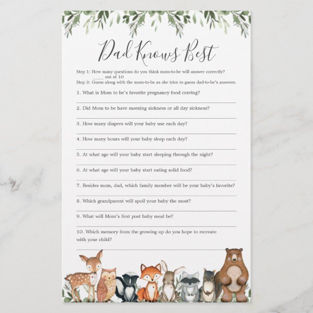 O Pai do Chá de fraldas Woodland Sabe O Melhor Jog (Frente)