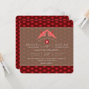 O papel Cranes o convite de casamento vermelho do