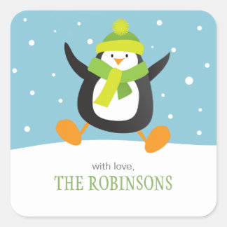 O pinguim ama etiquetas quadradas do presente de