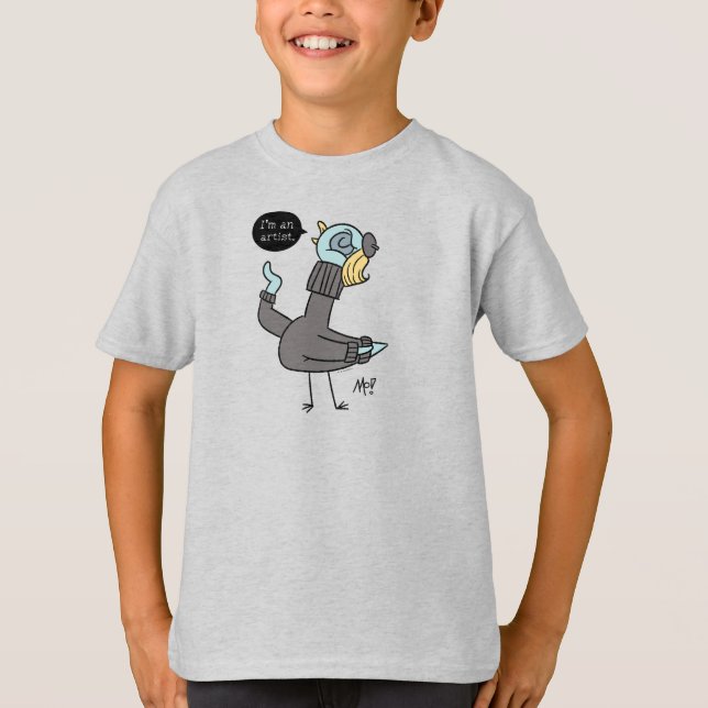 O Pombo Eu sou um Artista Crianças Cinzas T-Shirt (Frente)