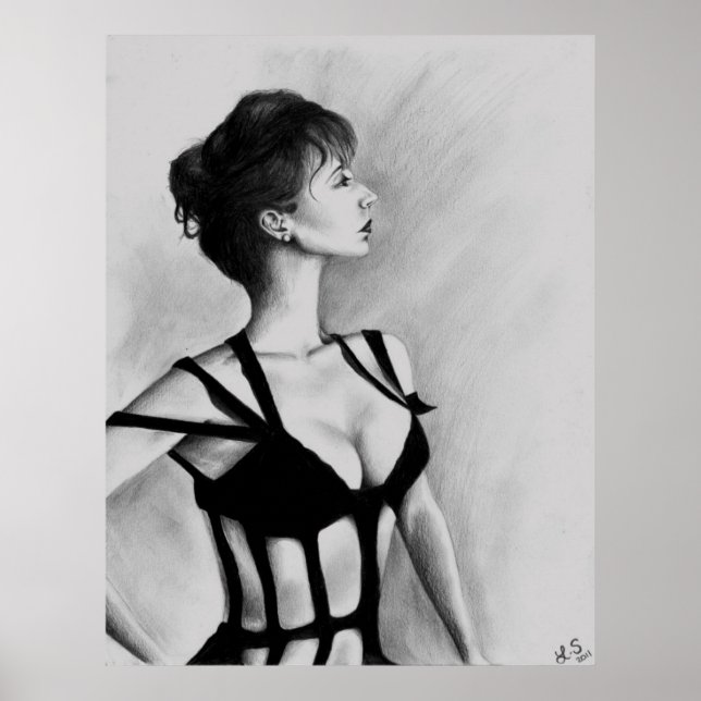 O Poster de desenho do retrato original da dama (Frente)