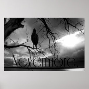 O poster do corvo - nunca mais árvore B&W dos