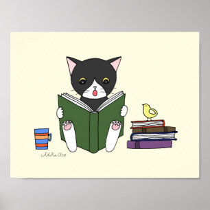 O poster do livro de leitura do gato caçoa a arte