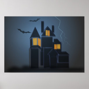O poster hanuted do Dia das Bruxas da casa