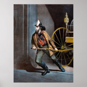 O Poster vintage Americano Fireman 1858