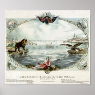 O poster vintage atlântico 1866 do cabo restaurad
