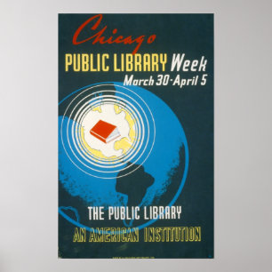 O poster vintage da biblioteca pública