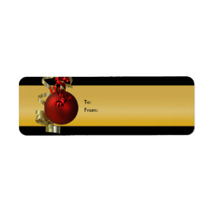 O presente dos enfeites de natal etiqueta o ouro