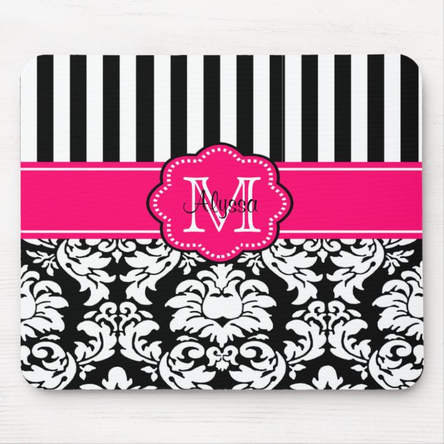 O preto cor-de-rosa pontilha Mousepad (Frente)