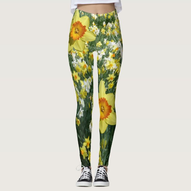 O primavera dos Daffodils floresce Legging amarelo (Frente)