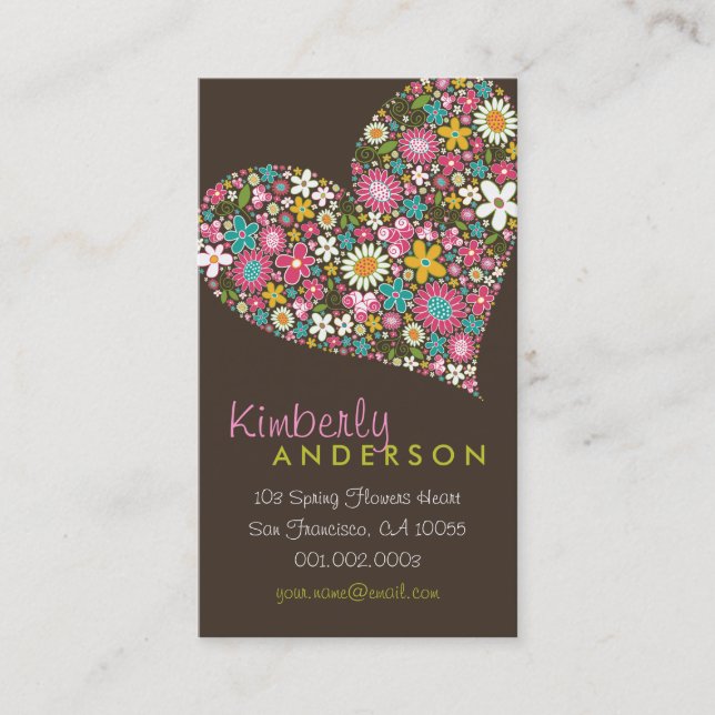 O primavera floresce o cartão de visita do coração (Frente)