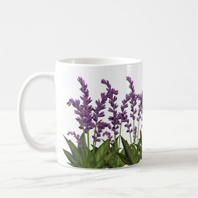 O primavera roxo da lavanda floresce a caneca de (Esquerda)