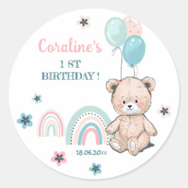 O primeiro adesivo de aniversário com ursinho de p