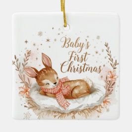 O Primeiro Natal do Bebê Um Enfeite Quadrado