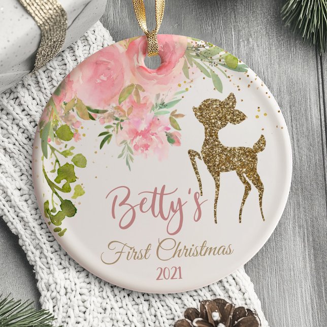 O Primeiro Ornamento de Natal do Bebê - Pavial (Baby's First Christmas Ornament deer woodland animal)