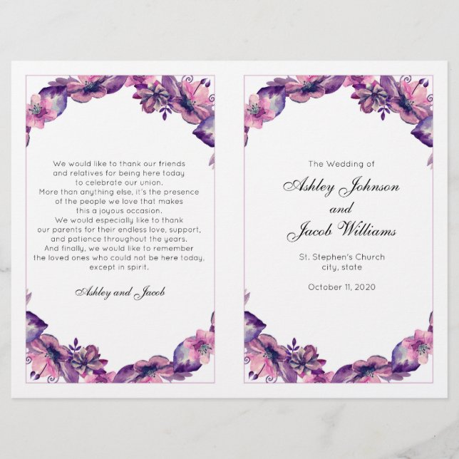 O programa de casamento das flores. Cerimônia de i (Frente)