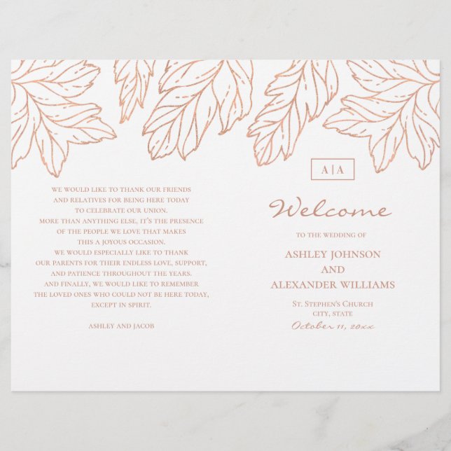 O programa de casamento de ouro elegante se dobrou (Frente)