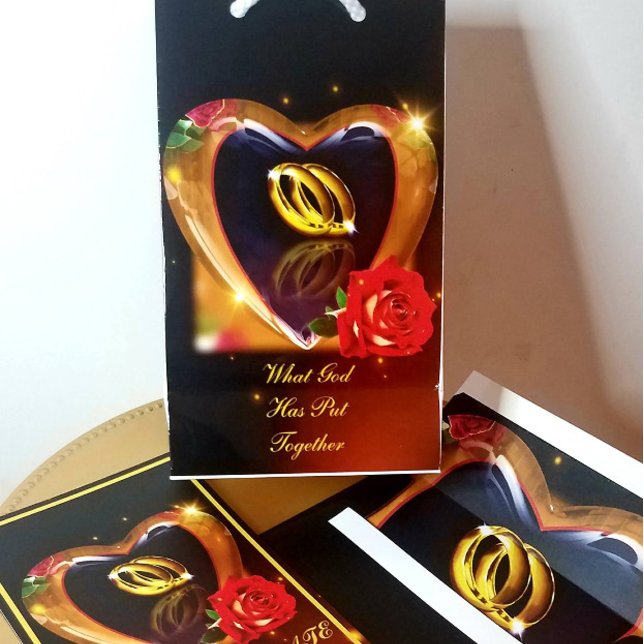 O Que Deus Juntou O Convite (Dourado e Preto) (Gift Bag With Matching Save The Date Greeting Card and Wedding Envelope.)