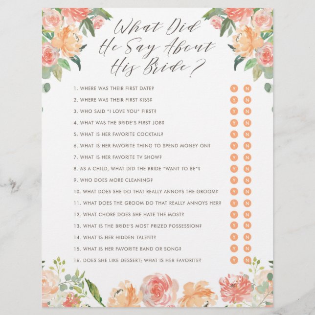 O Que Ele Disse Sobre a Noiva Jogo para Chá de Noi (Frente)