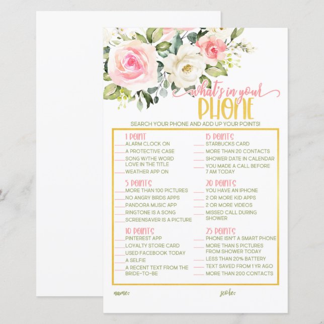 O que está no seu telefone - Floral Rosa e Dourado (Frente/Verso)