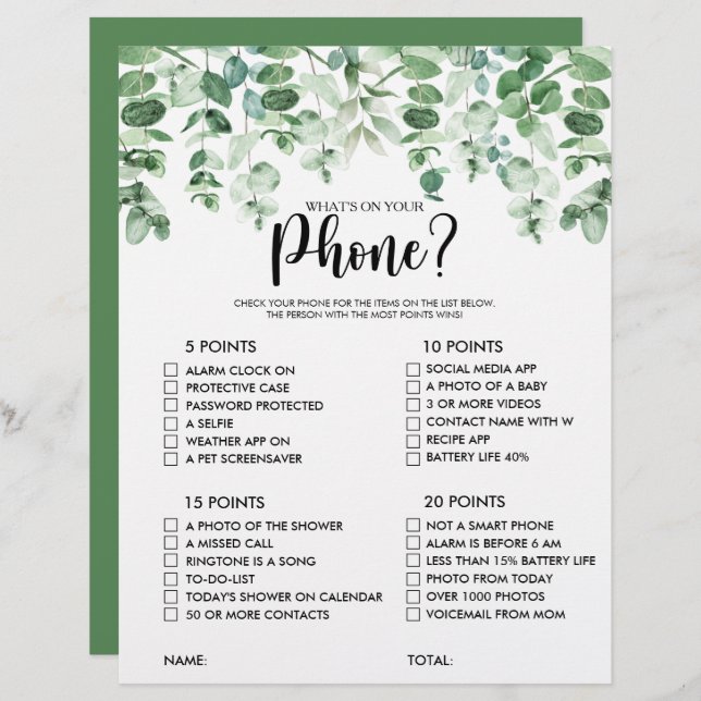 O que está no seu telefone Jogo para Chá de Noiva  (Frente/Verso)