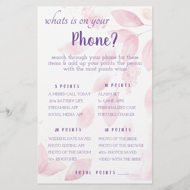 O que está no seu Telemóvel? Cartão de Jogo Flyer (Frente)