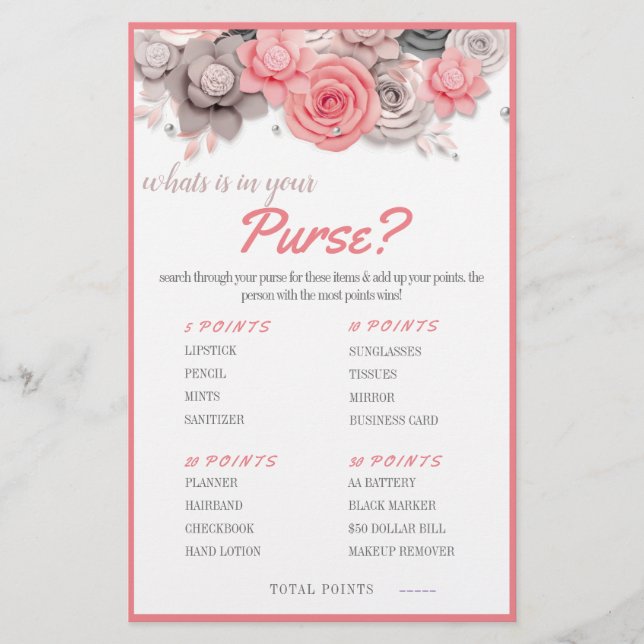 O que há na sua bolsa? Cartão de Jogo (Frente)