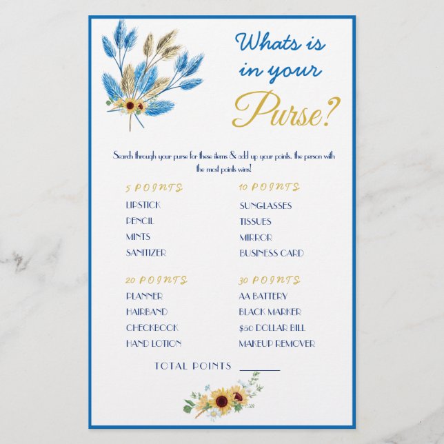 O que há na sua bolsa? Folheto do cartão de jogo (Frente)