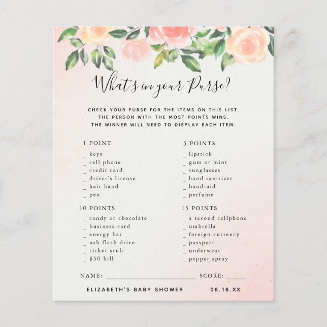 O que há na sua bolsa? | Jogo Chá de fraldas (Frente)