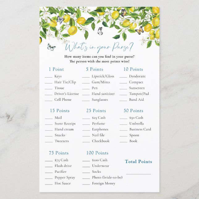 O que há na sua bolsa? | Jogo de Chá de panela de  (Frente)