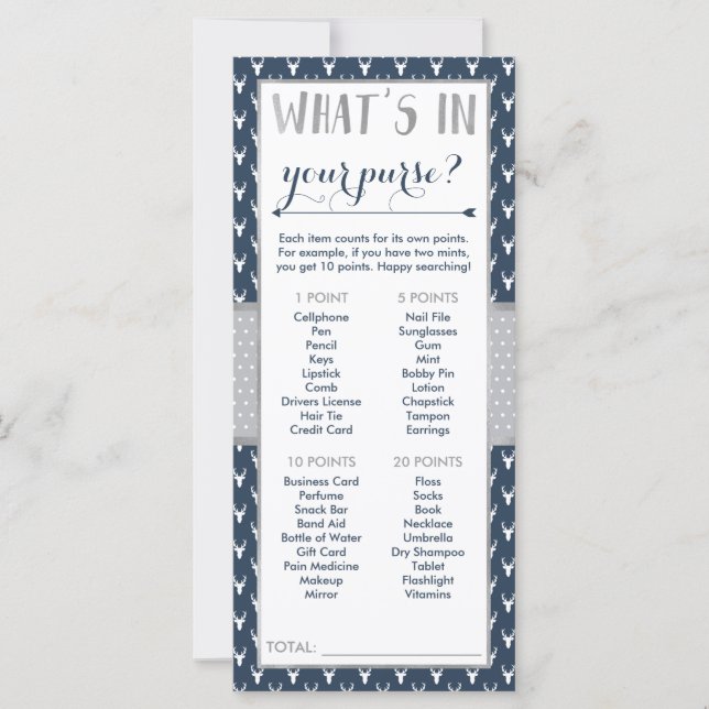 O que há na sua bolsa? Jogo do chá de fraldas (Frente)