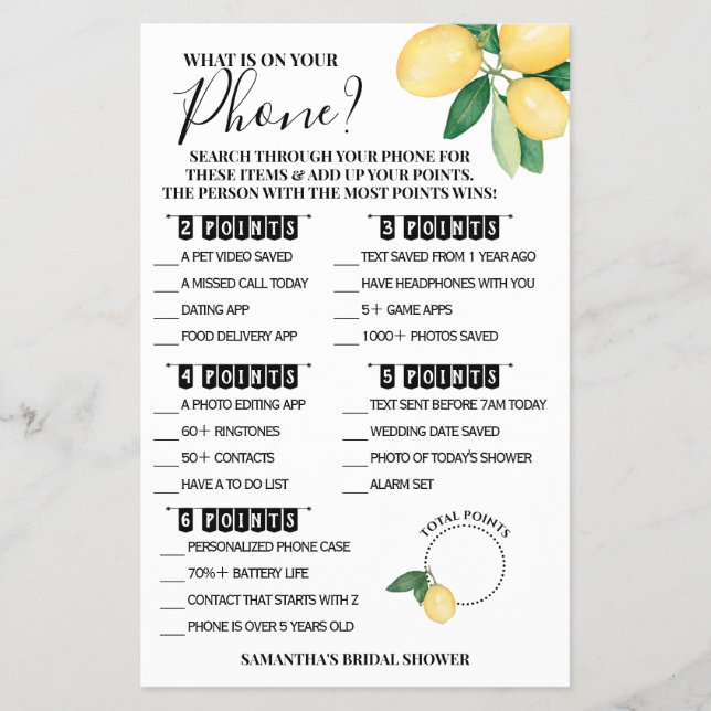 O que há no seu cartão de Chá para Lemons por tele (Frente)