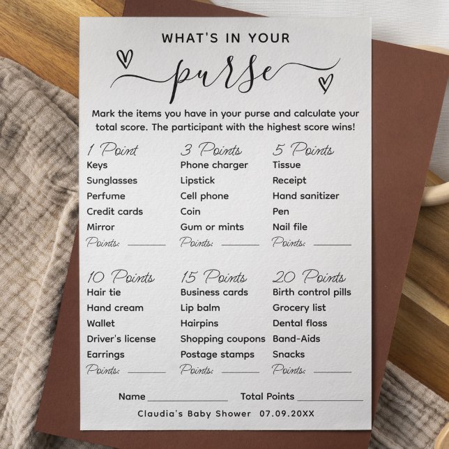 O que há no seu cartão de jogo de Chá de fraldas (Criador carregado)