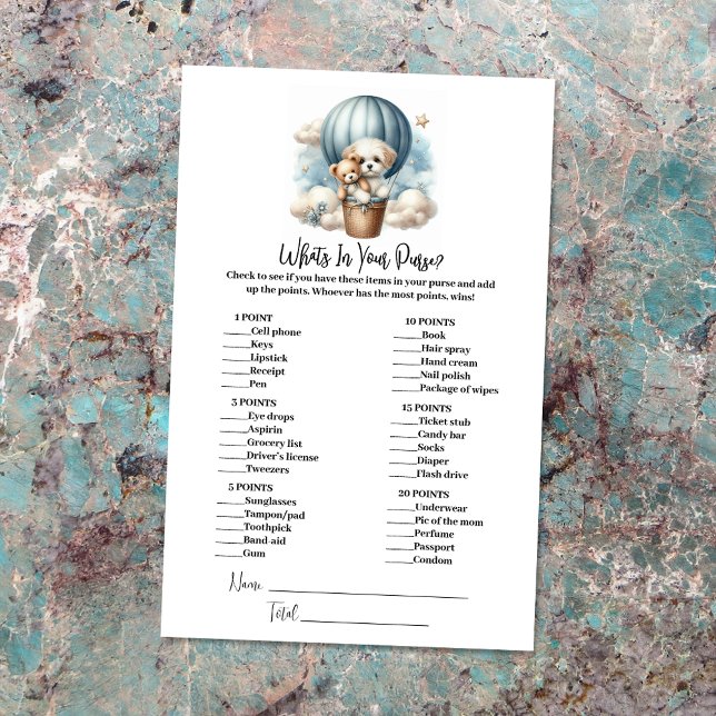 O que há no seu cartão de jogo de Chá de fraldas (Criador carregado)