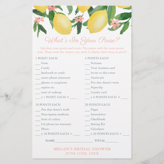 O que há no seu cartão de jogo para Chá de limões (Frente)